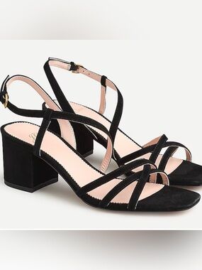 J. Crew Odette strappy sandals in black suede, block heel size 8.5